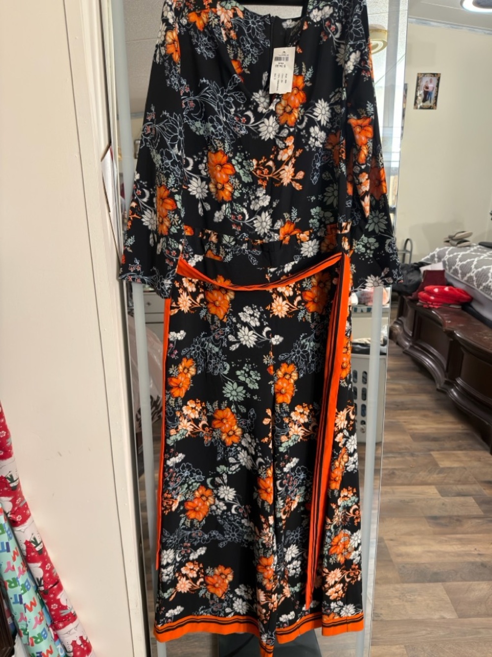 Black Floral jumper with Orange Accents